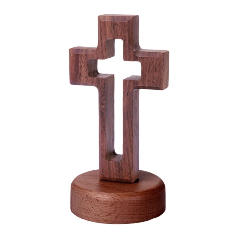 Church Altar Crucifix Statue Walnut Wood Hollow Standing Crosses Ornament with Magnetic Base for Easters Ceremony Decors