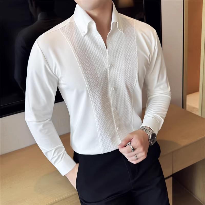 

New Men s Fashion Patchwork Long Sleeve Shirts Black White Smart Casual Shirt Men Formal Wedding Party High Quality Male Blouse 2XL