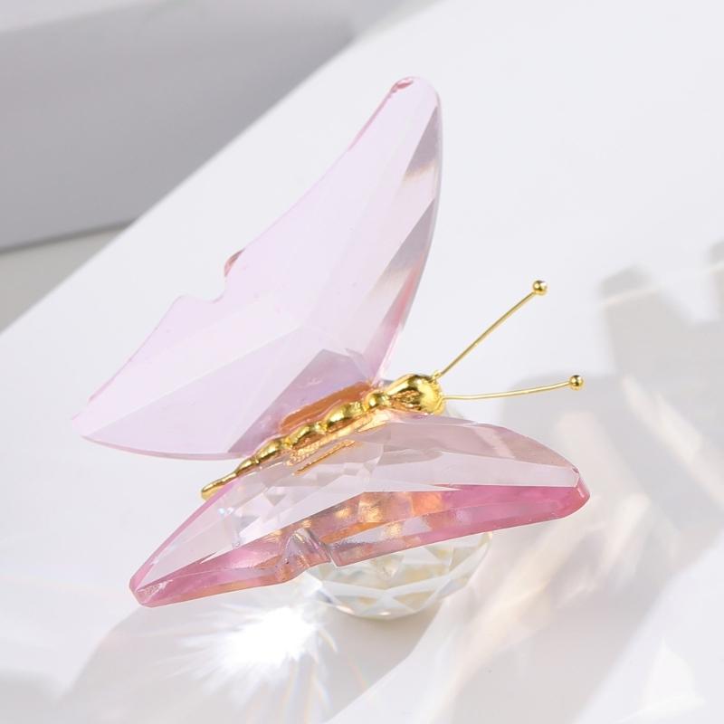 Crystal Flying Butterfly with Crystal Balls Base Figurine Collection Cut Glass Ornament Statue Animal Collectible Statue