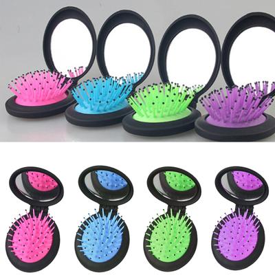 Portable Folding Travel Makeup Soft Scalp Hair Brush Massager Comb with Mirror