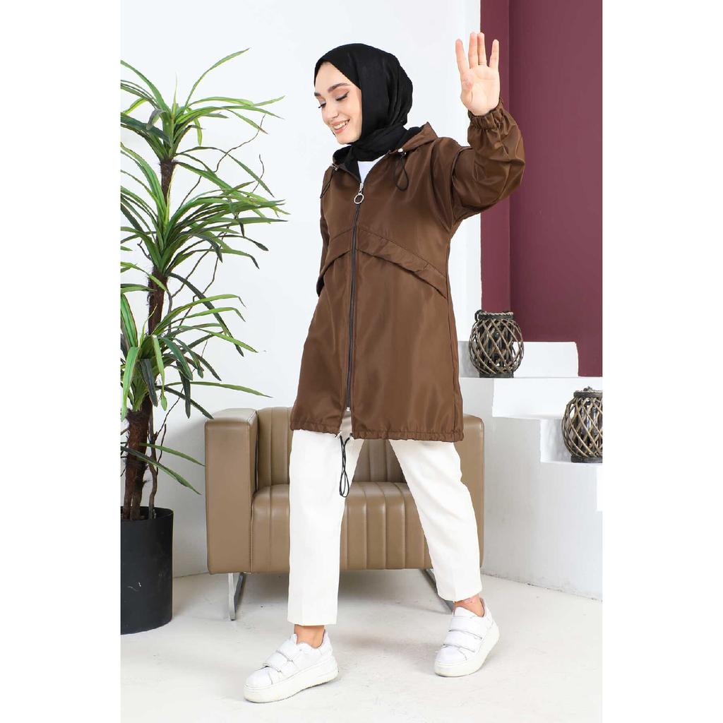 Trenci cu glugă cu fermoar negru