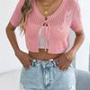 2026 Spring/Summer Women's Hollow Lace Short Sleeve Knitted Open Top S-XL
