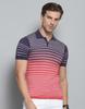 Mens Striped Purple Collar Neck Half Sleeve T-Shirt