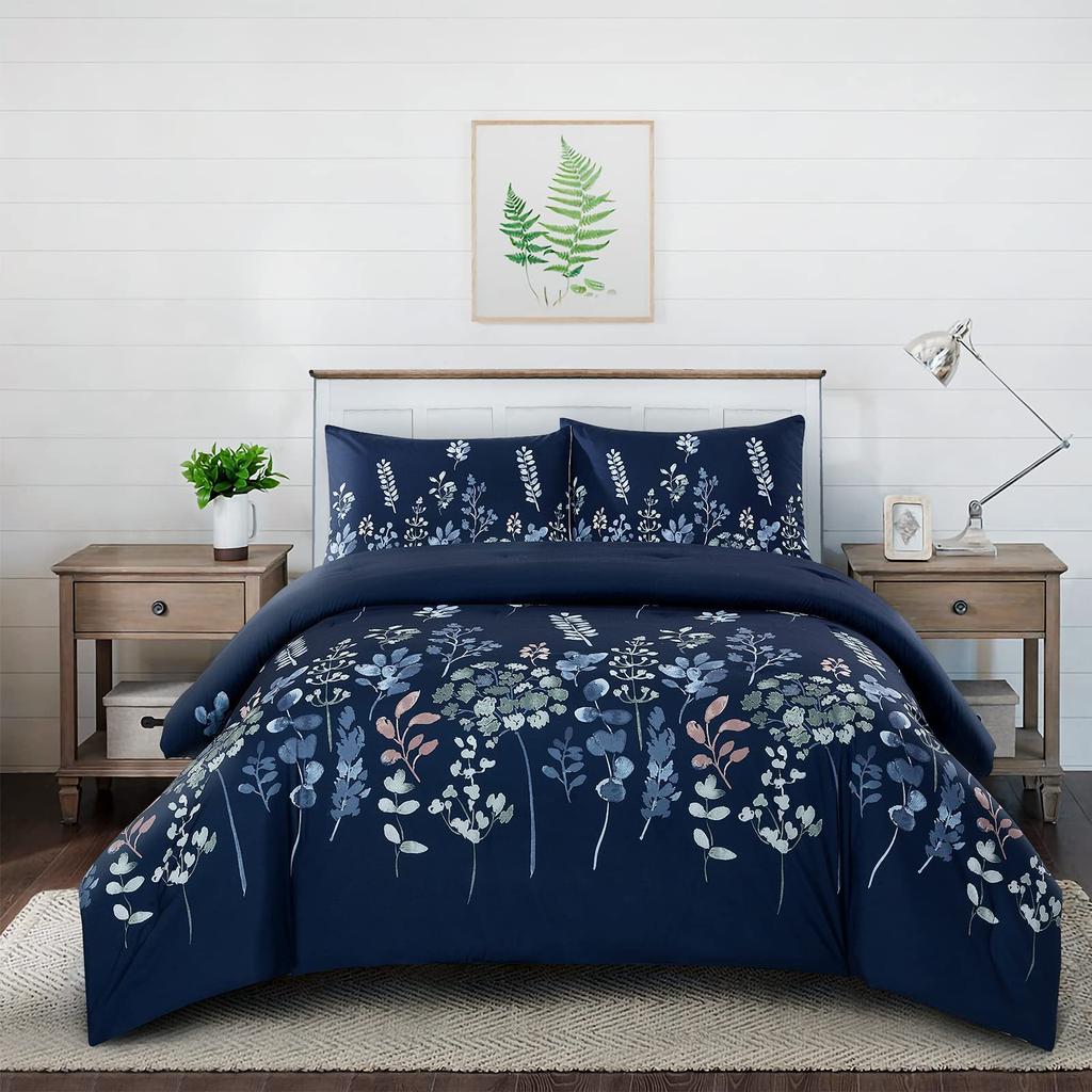 White Leaf Three-piece Quilt Cover Digital Printing Bedding Set Simple Flower Bed Cover