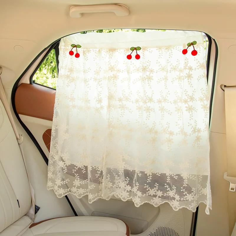 Summer Embroidery Car Sunshade Cover Trim Kids Travel Privacy Protector Curtain Suction Cup Side Window Sun Protection Thermal