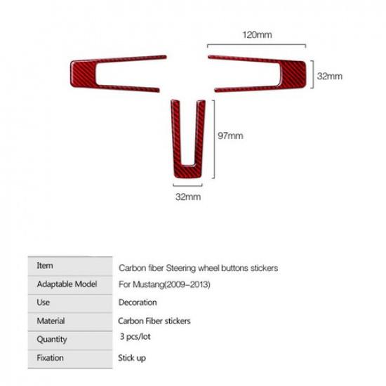 3x Red Carbnon Fiber Car Steering Wheel Button Frame Cover For Mustang 09 11 13