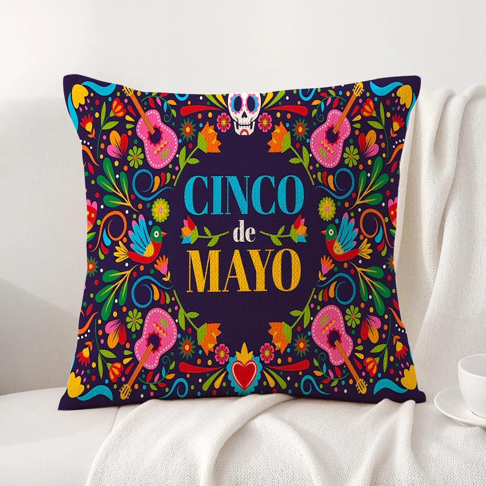 Viva Mexico Purple Cushion Cover Natural Linen Organic Fabric Double-Sided Printing Sofa Home Decor Gift Pillow Cover