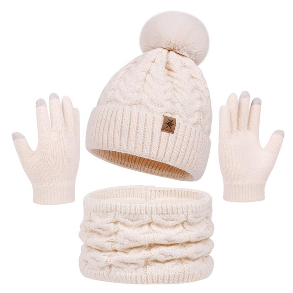 3Pcs/Set Plush Knitted Hat Warm Beanies Hat Fashion Winter Hat Scarf Gloves  Men Women