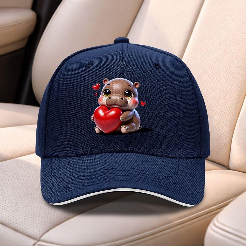 Heart Hippo Baseball Cap For Men Women Adjustable Duckbill Hat Lightweight Outdoor Cap For Sports Fishing Daily Use