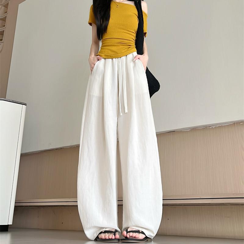 Ice Silk Wide-Leg Scimitar Pants - Anti-Wrinkle, Straight-Leg Trousers with Drawstring (2026) S (40-50kg)
