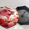 1pc Parrot Roses Automatic Folding Umbrella 8 Rib Iron Frame, Compact Portable Umbrella Suitable for Travel, Daily Use, Birthday, Women & Men Gift 080