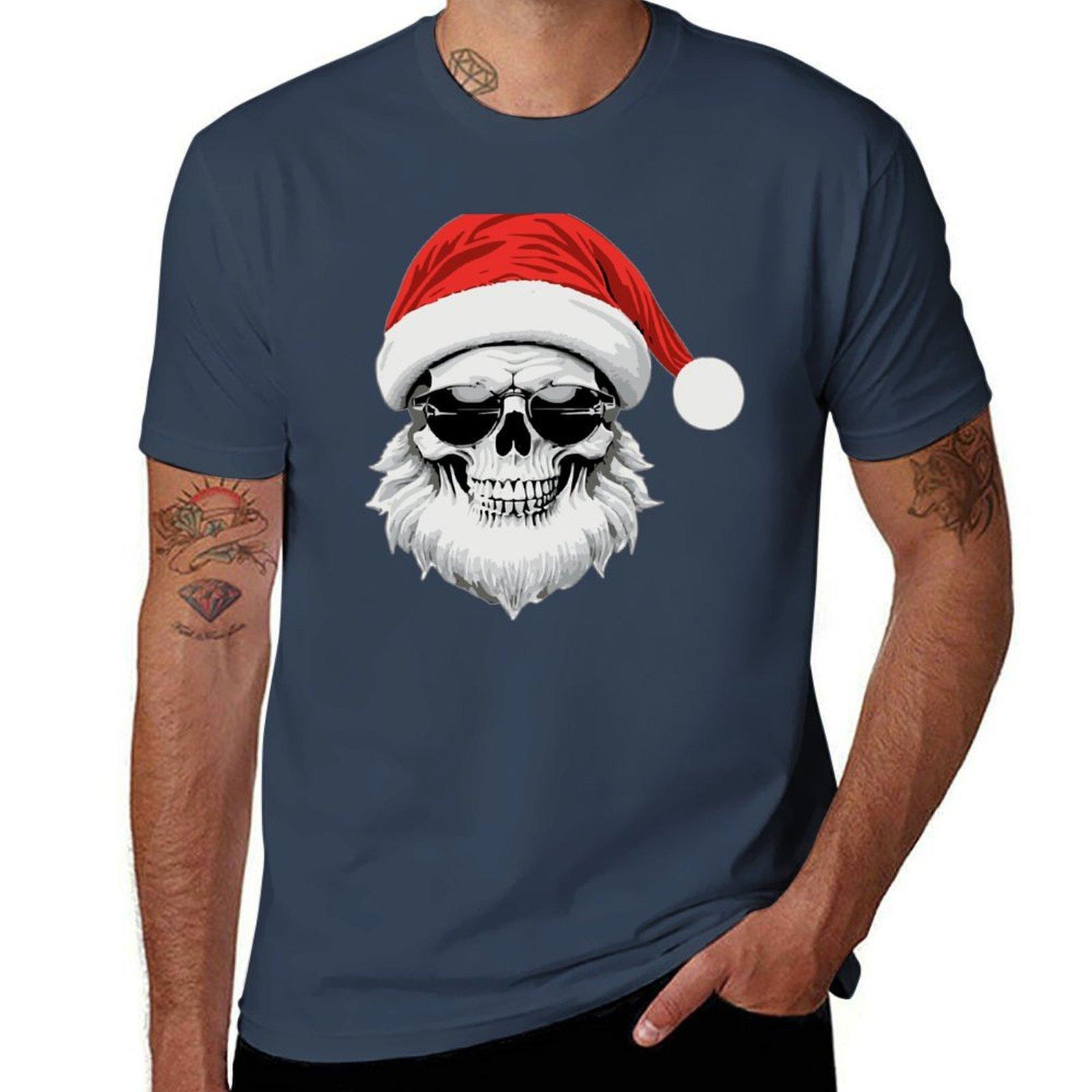 Skull Santa Clause Wearing Sunglasses TShirt Casual Loose Fit Short Sleeve TShirt S
