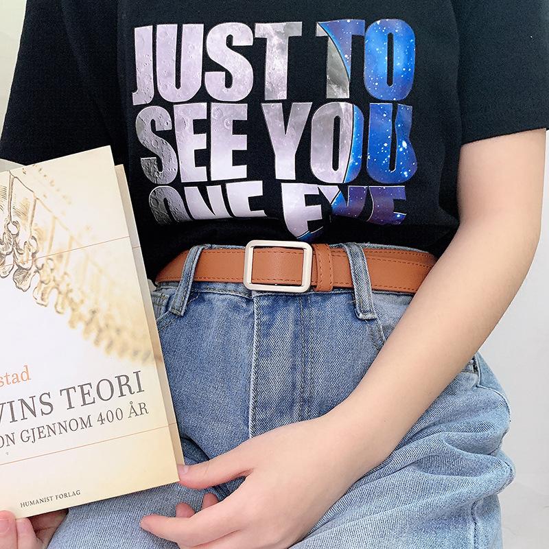 Holeless Belt for Wome  Practical Decorative Jeans  Black Thin Fashionable Retro Student Belt Women's Trendy