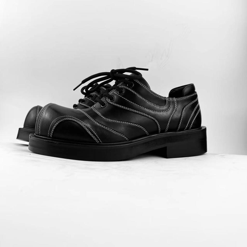 Herren Lederschuhe Klobige Plateauschuhe Retro Arbeitsschuhe Schwarz Schnürschuhe Derby Schuhe Low Top Lässige Flats Schuhe