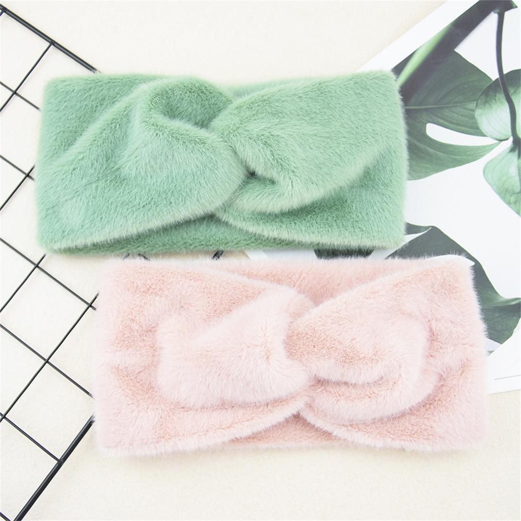 Fitness Sport Headband for Female Wide Turban Knot Hairband Elastic Ear Warmer Headwrap Furry Plush Headband for Yoga