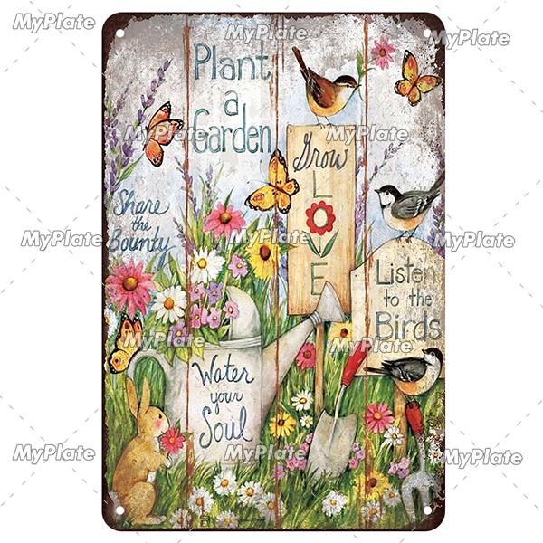 [MyPlate] Vintage Garden Retro Poster Plant Flowers Metal Sign Plate Tin Sign Wall Crafts Decor For Home Plaque Decoration Gift
