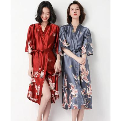 Crane Nightgown Spring and Summer Sexy Bridal Dressing Gown Imitation Ice Silk Pajamas Wedding Gown Bathrobe Home Nightgown