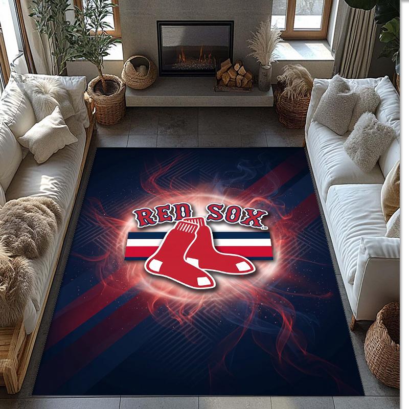Boston Red Sox Crystal Velvet Carpet Soft Anti?Slip Floor Mat Comfortable Home Living Room Bedroom Decor Rug