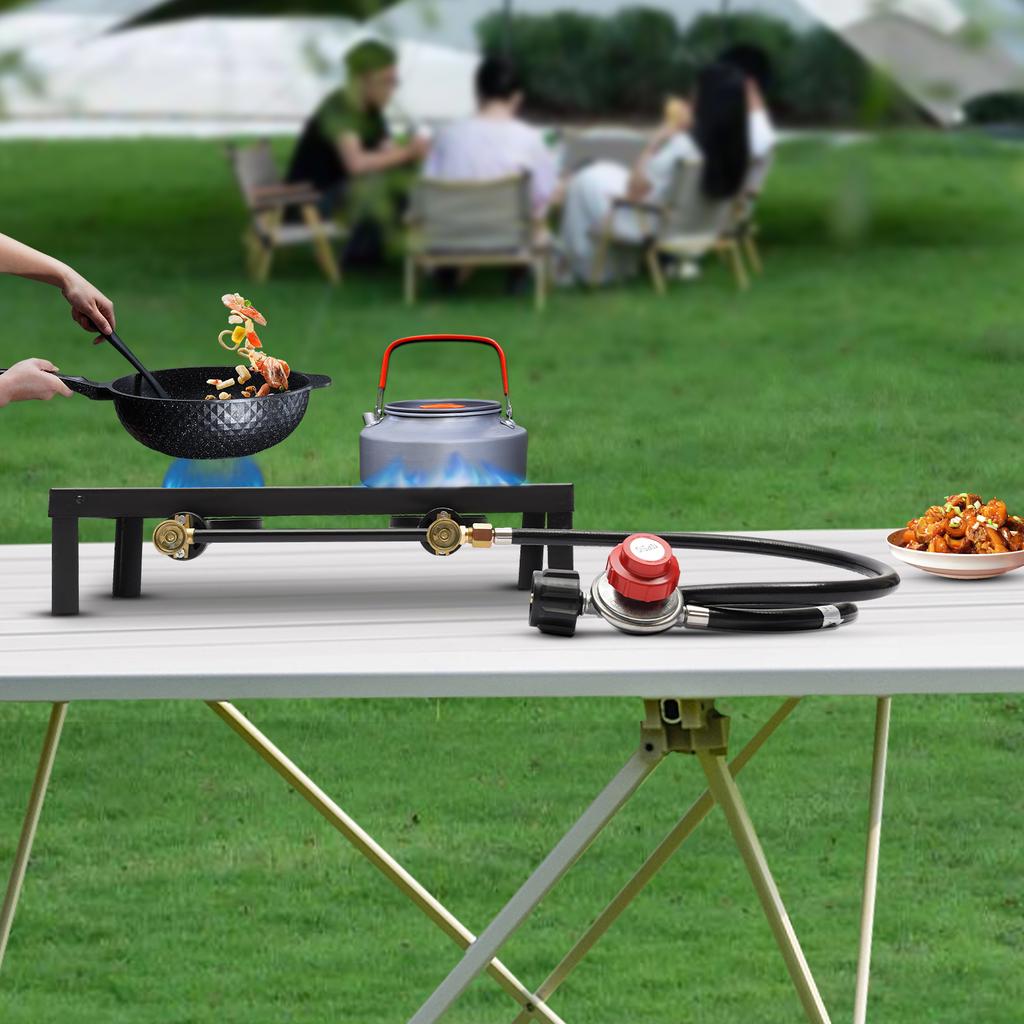 Double Burner Gas Stove - Portable Camping Cooker, 16000W Gas Hob for Restaurant Catering, Patio Camp BBQ
