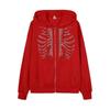 Damska bluza z kapturem i zamkiem, oversize, z kamieniami strasu na piersi, gładka, streetwear, casualowy top