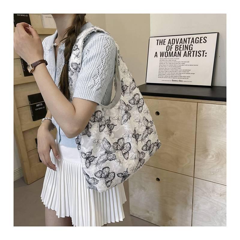 Stylish Sweet Large Capacity Shoulder Bag For Women Soft Fabric Floral Design