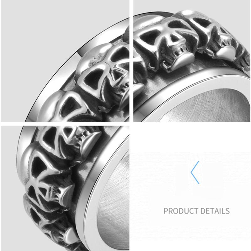 Vintage Rotatable Skull Men's Ring Skeleton Stainless Steel Spinner Rings Punk Finger Male Jewelry