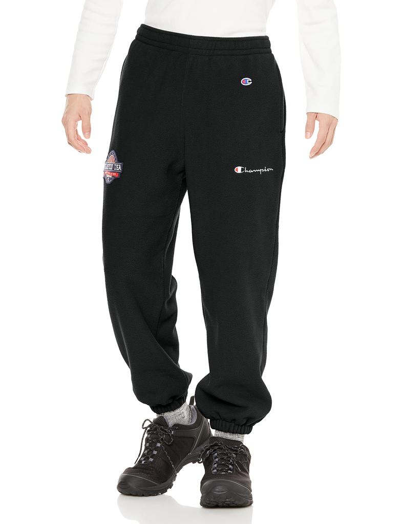 Champion Action Style Fleece Long Size with Script Logo Felt and Shirring Hem Men's Pants, Black, XL, C3-W221, Embroidery, Patch,