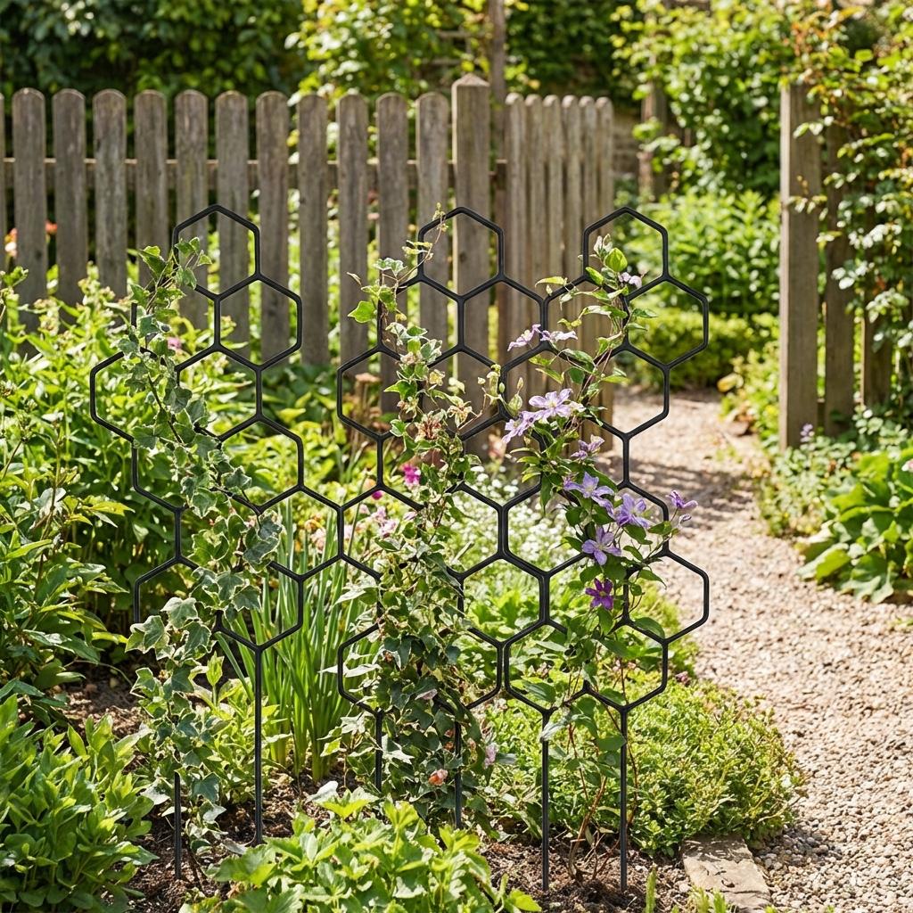 2pcs 14.96x5.91inch Honeycomb Plant Climbing Trellis, Rust-Resistant for Potted Vines& Flowers, Space-Saving Indoor/Outdoor Garden Support