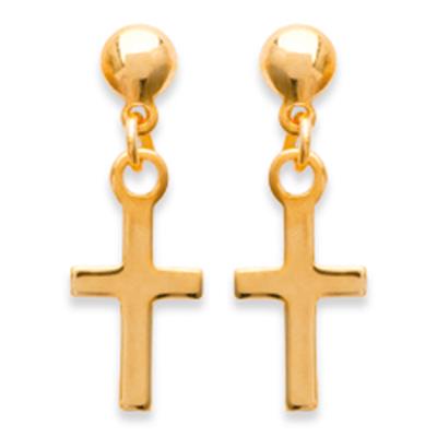 [Q6679] - Gold Plated 'Cross' Earrings - 16x6 Mm