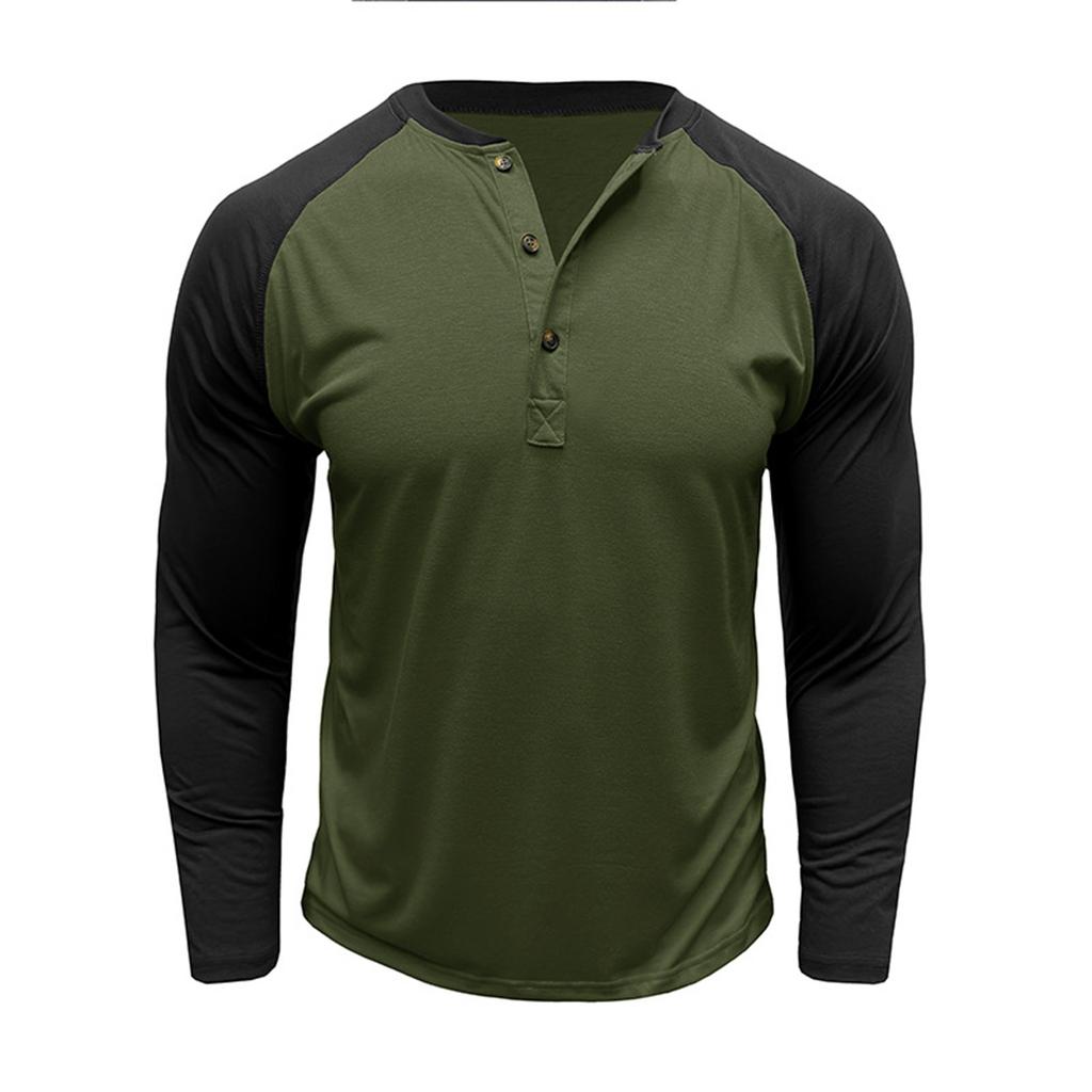 Men's Long Sleeved Color Blocked Shirt Men's Round Neck T-shirt