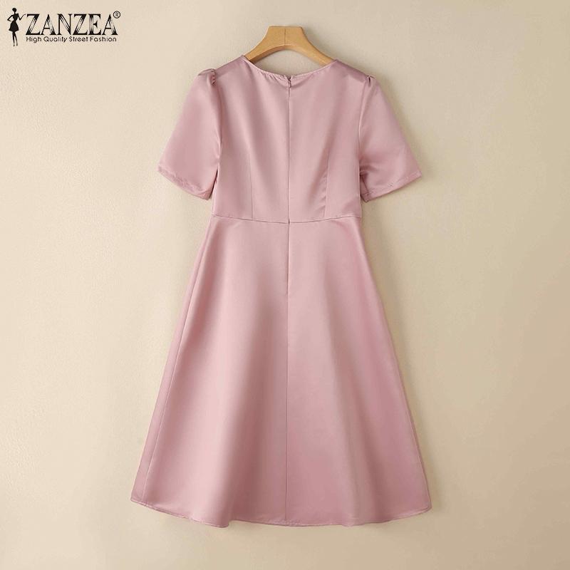ZANZEA Women Summer Casual 3D Flower Splice Short Sleeve Dress