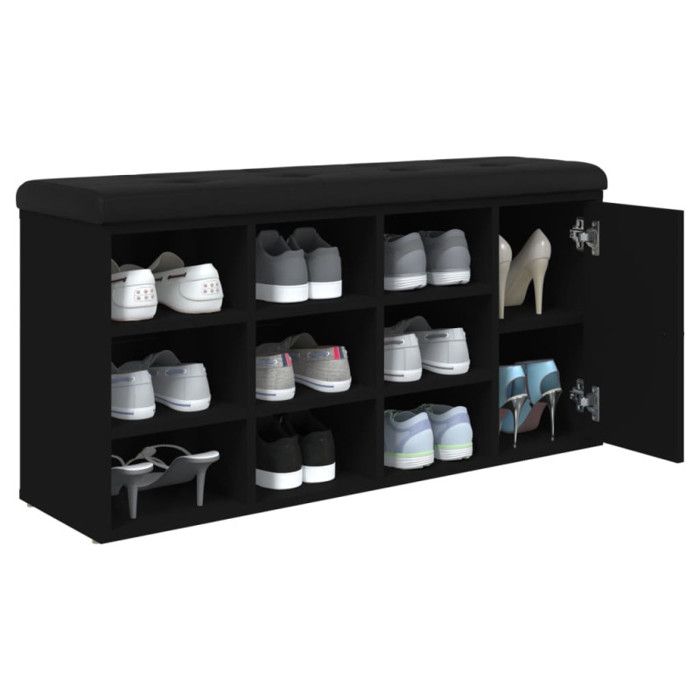 VidaXL Banc à Chaussures, Banquette de Rangement avec Siège, Meuble à Chaussures avec Coussin, Moderne, Noir 102x32x50 cm 835090