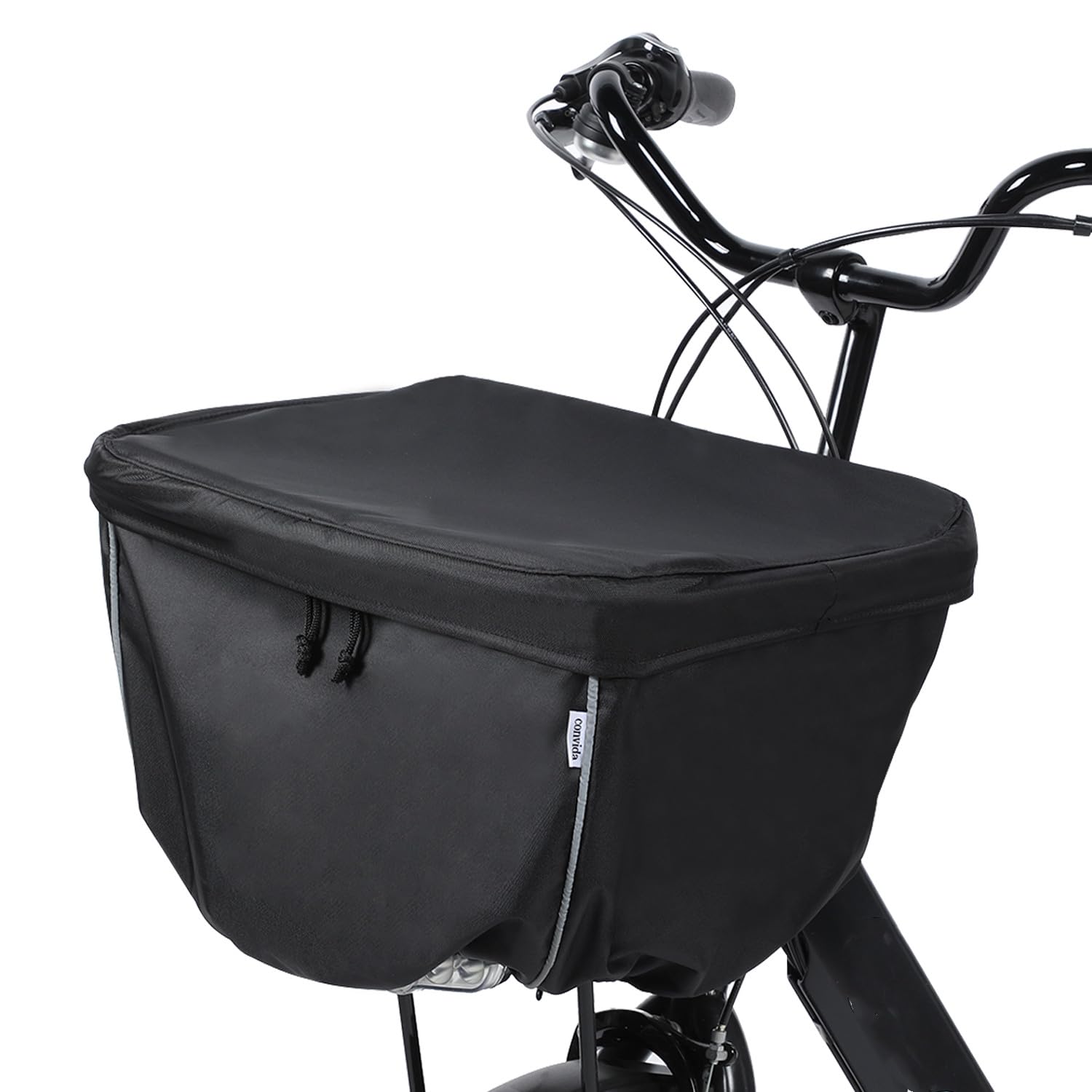 

Корзина для велосипеда Convida Толстый нейлон 600D со светоотражающей полосой, дождезащитная, совместимая с электровелосипедами, передняя, водонепроницаемая, двухъярусная, полосы, чёрный