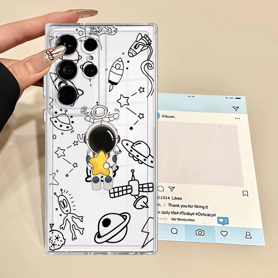 Cartoon Cute Astronaut Phone Cover Case for Samsung Galaxy S21 S23 Ultra S26 S24 S25 Edge S22 FE Note 20 Ultra 10 S20 Plus