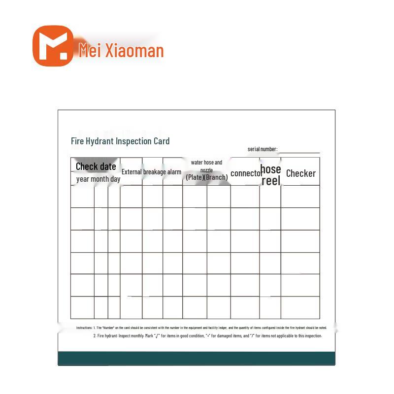 Huixiang IMO Fire Hydrant Inspection Card