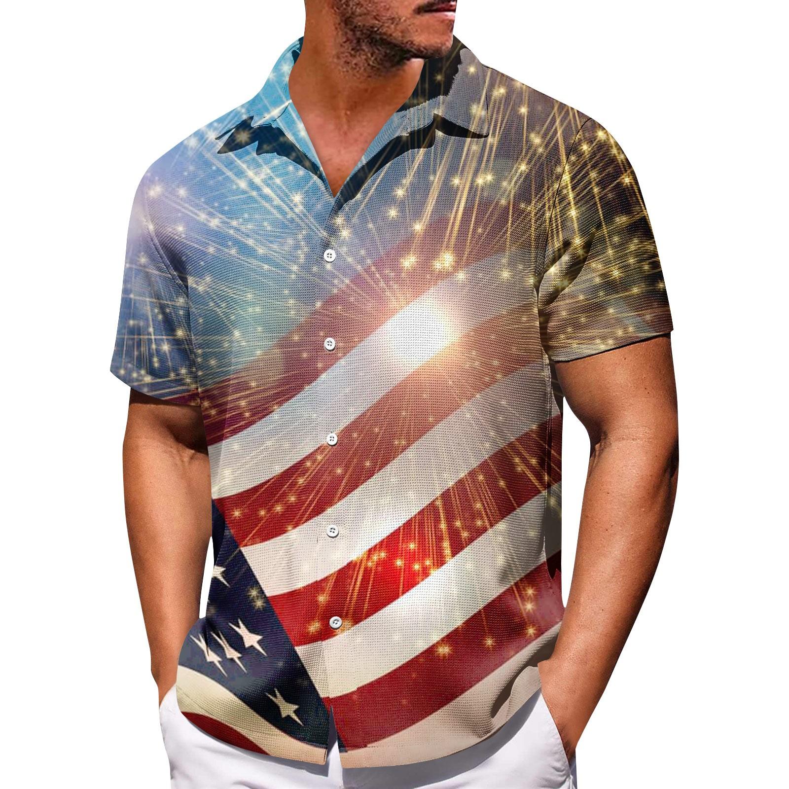 

Мужские рубашки с короткими рукавами и пуговицами на День независимости. Мужские повседневные модные рубашки с короткими рукавами. XXXXXXL золотой