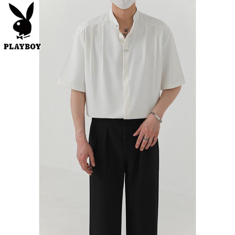 PLAYBOY Men s New Chinese Style Stand-Collar Short-Sleeve Shirt M