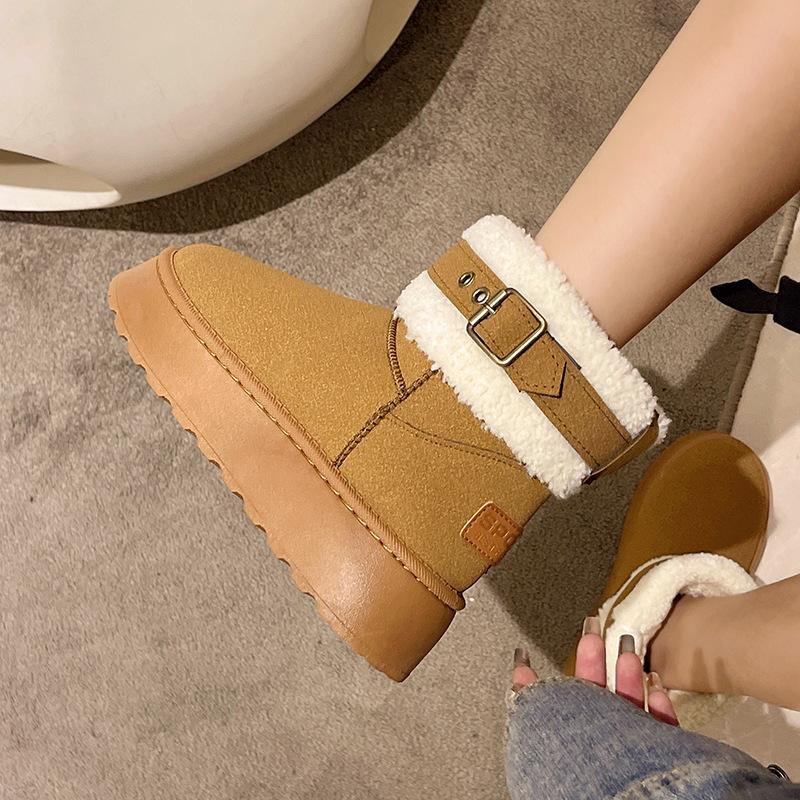 Dammode Stövlar Dam Plus Size Mocka Snökängor Casual Kort Skaft Sponge Cake Tjocksulade Bomullsstövlar Päls Plysch Sammetsskor 36-41