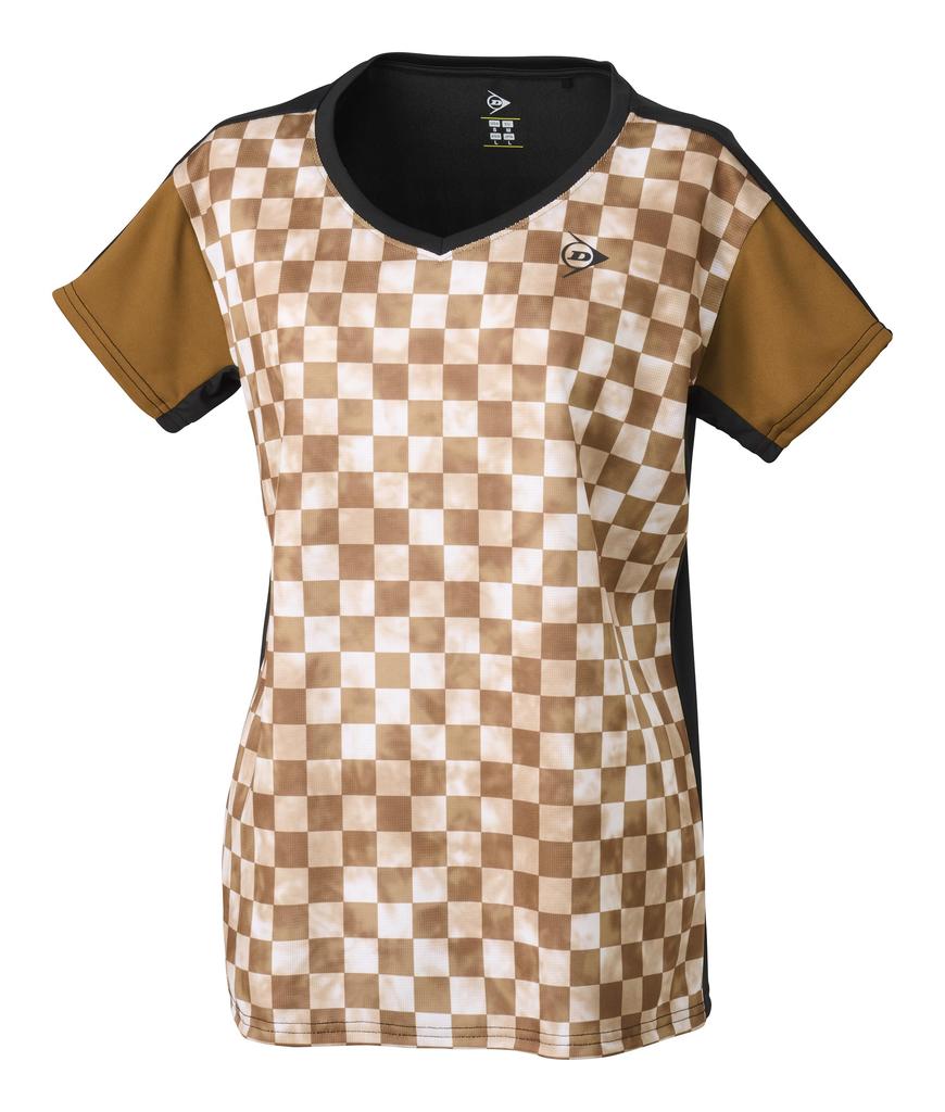Dunlop Tennis Wear Badminton Short Sleeve Game Shirt Moisture Absorbent Quick Drying DAP1422W 2024SS Brown XO [DUNLOP] Women's