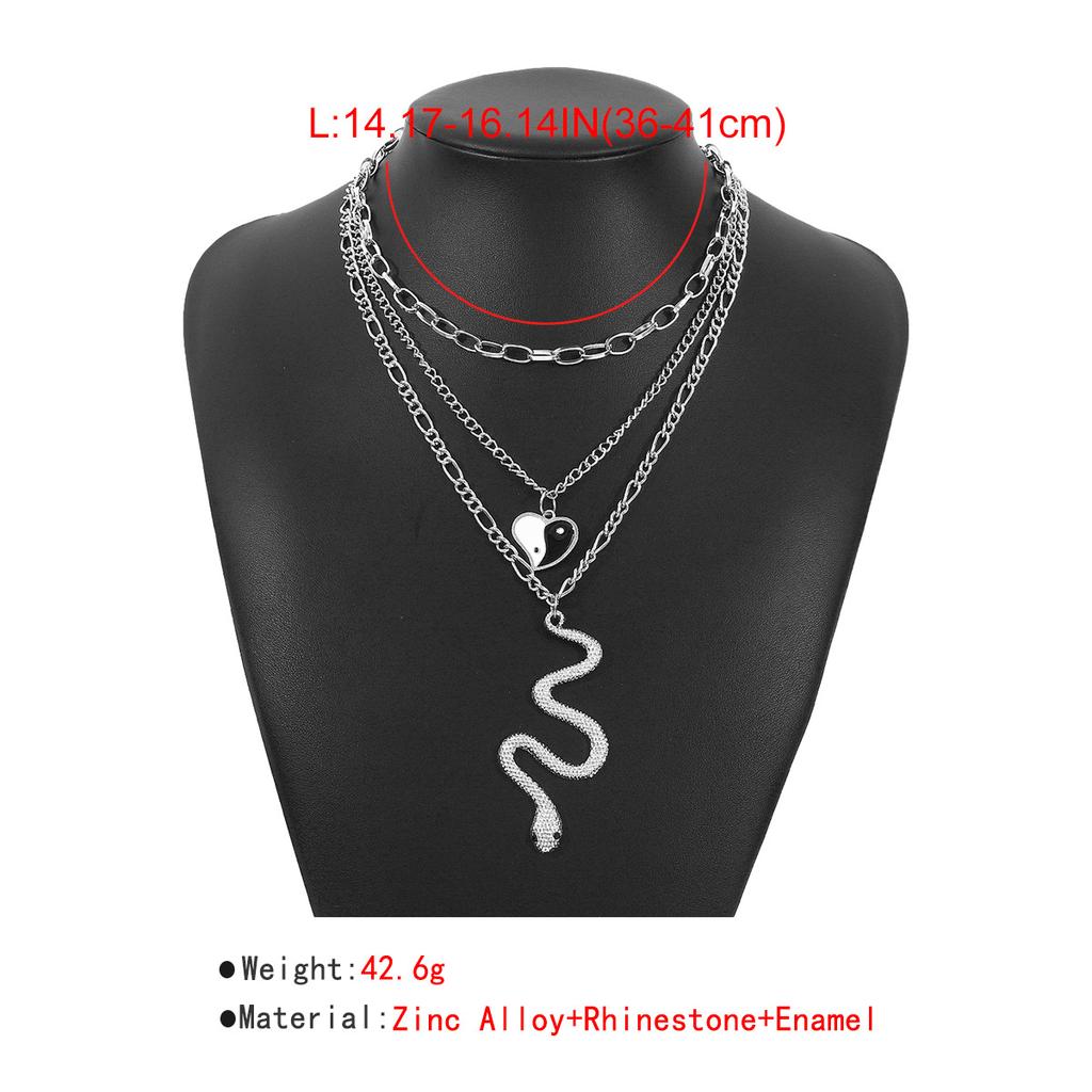 Women European Exaggerated Long Choker Oil Dripping Heart Butterfly Snake Element Jewelry Punk Hip Hop Layered Necklace