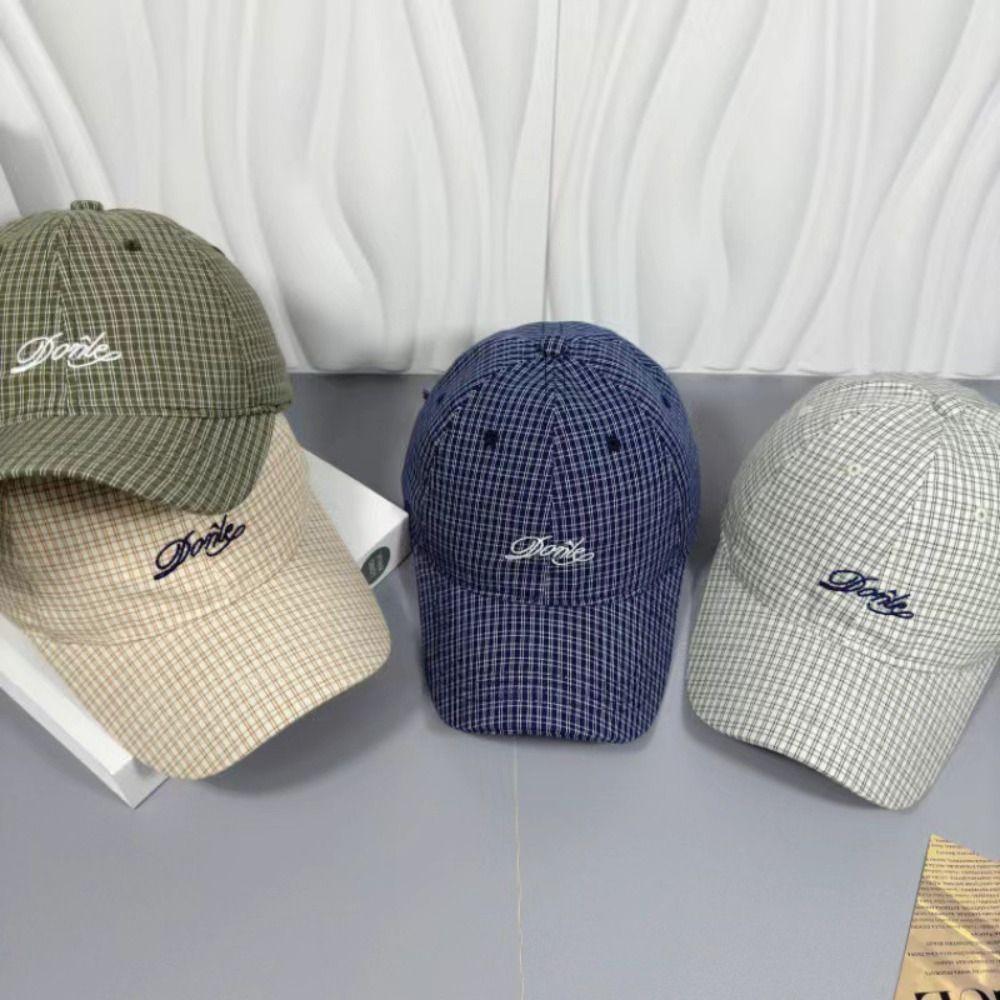Breathable Baseball Cap Plaid Embroidery Sun Hat Fashion Peaked Cap