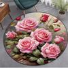 1pc Elegant Rose-Themed Circular Area Mat, Washable Polyester Floor Mat with Lush Floral Design for Living Room, Bedroom, Kitche