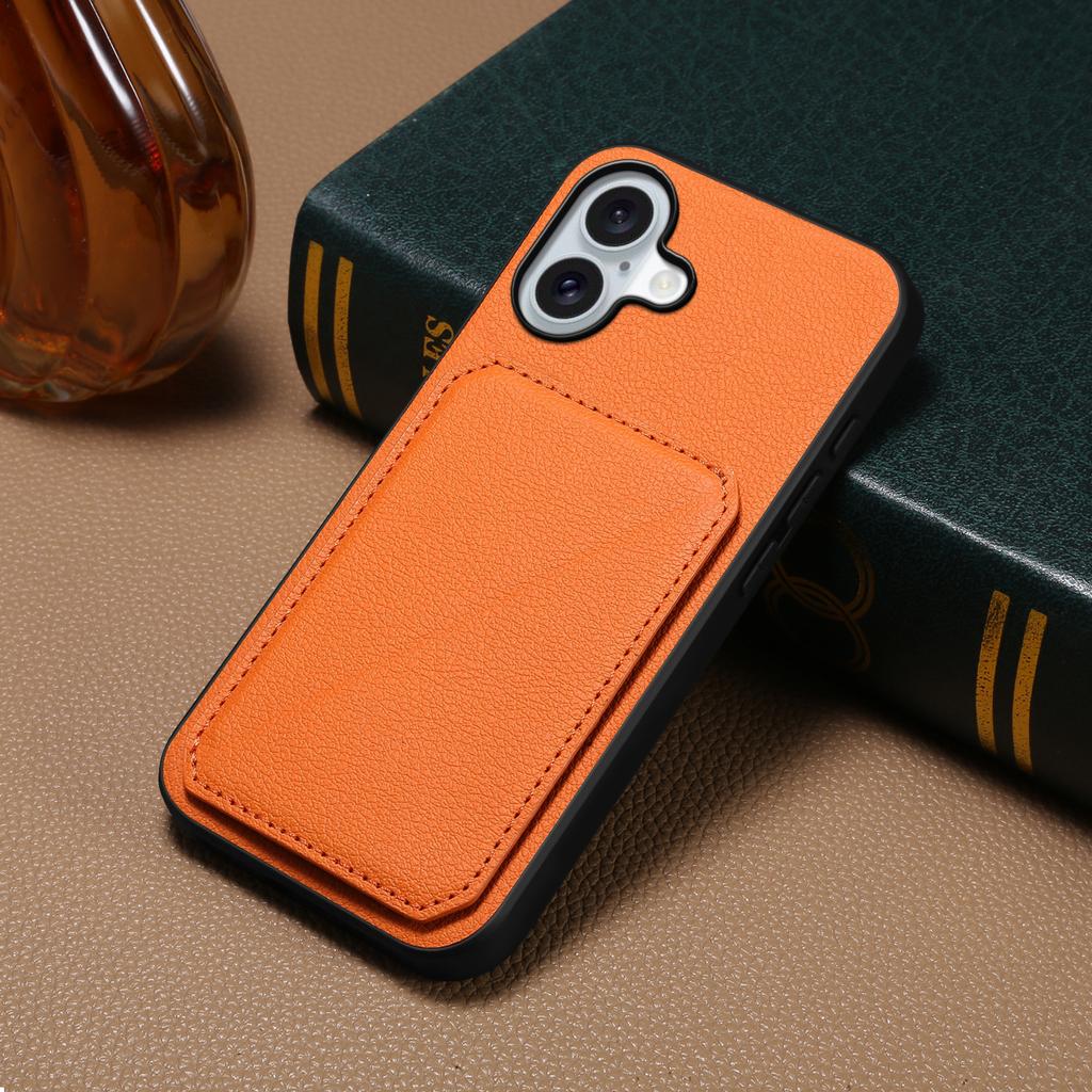 For iPhone 17 Case Card Holder Kickstand Calf Textured Leather+PC+TPU Phone Cover