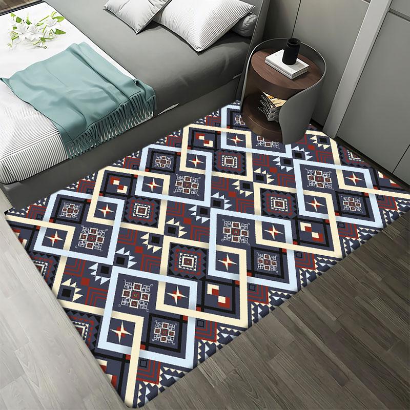 Ethnic Style Carpet Living Room Home Area Carpet Bedroom Bedside Modern Non-slip Floor Mat