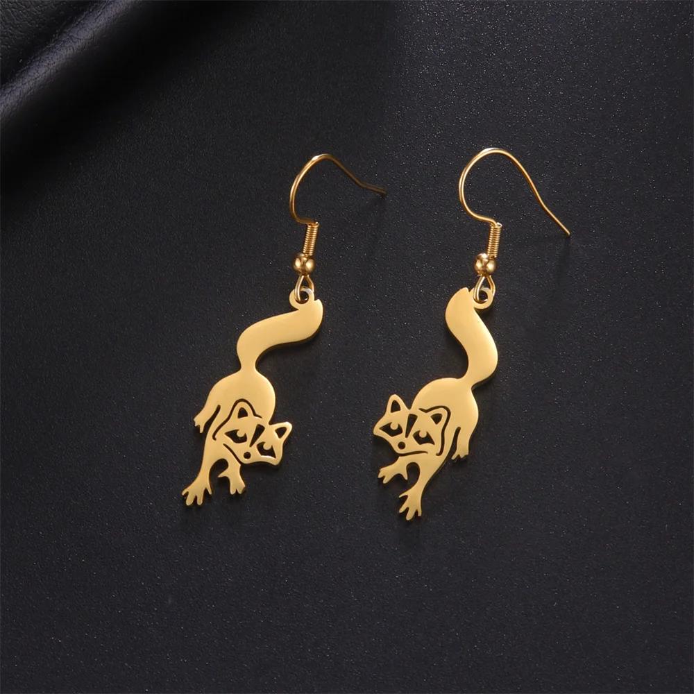 My Shape Cute Raccoon Drop Earrings for Women Girls Stainless Steel Animals Dangle Earrings Valentine's Day Jewelry Wholesale