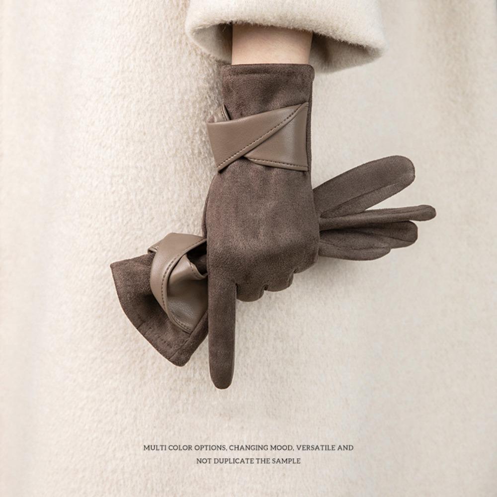 

Мягкие зимние замшевые перчатки Толстые женские велосипедные варежки Подарок Кожаные перчатки из ПУ Девочки кофейный