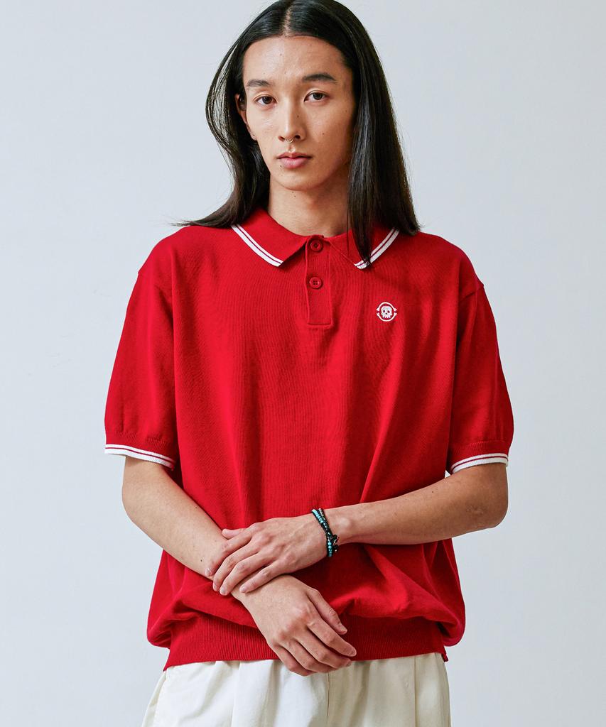 KND Skull Embroidered Collar Knit Red