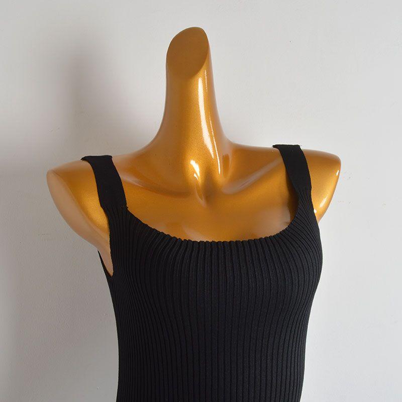 Solid Knitted Sling Dress Women Summer New Slim fit Slimming Mid-Length Sheath Vest Dress