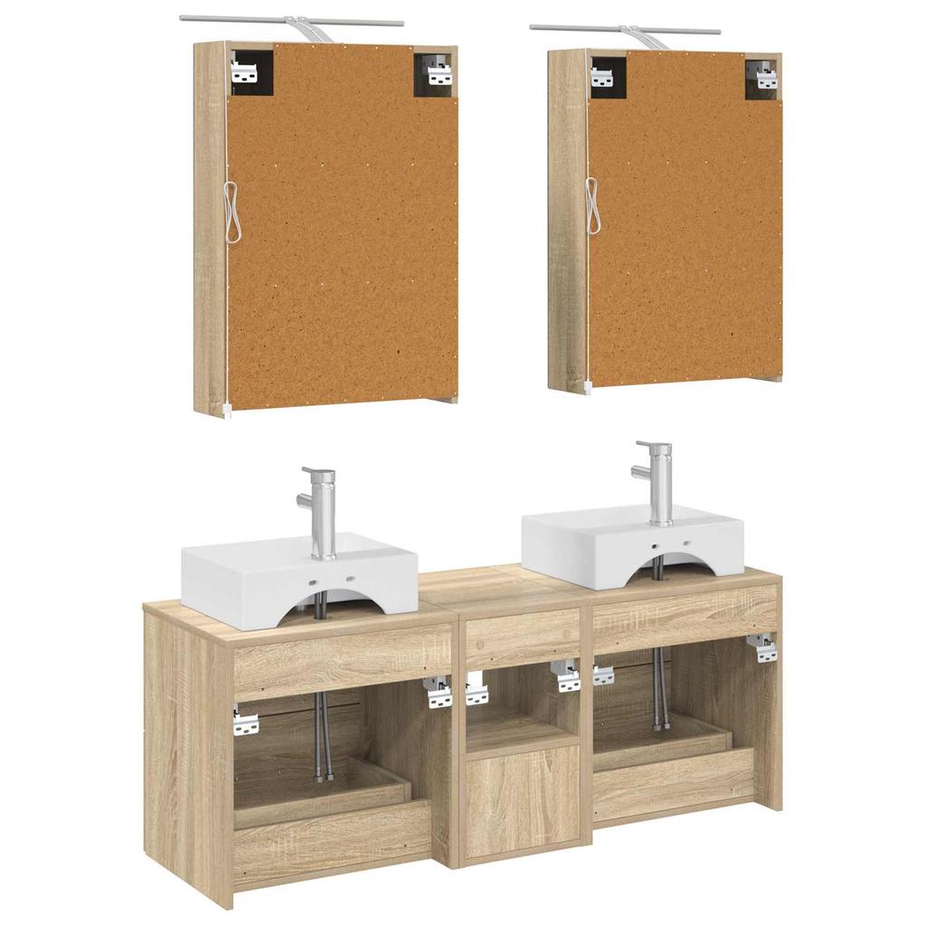 5 Piece Bathroom Furniture Set Sonoma Oak Engineered Wood and Glass