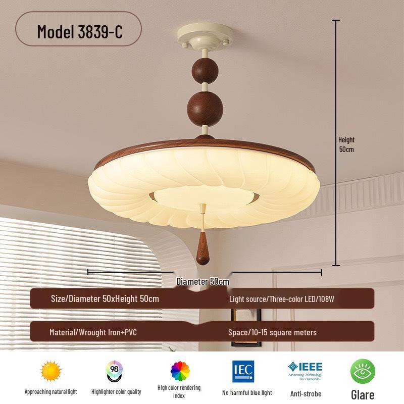 French Retro Cream Ceiling Light - Full Spectrum Eye Protection Chandelier for Bedroom or Study.